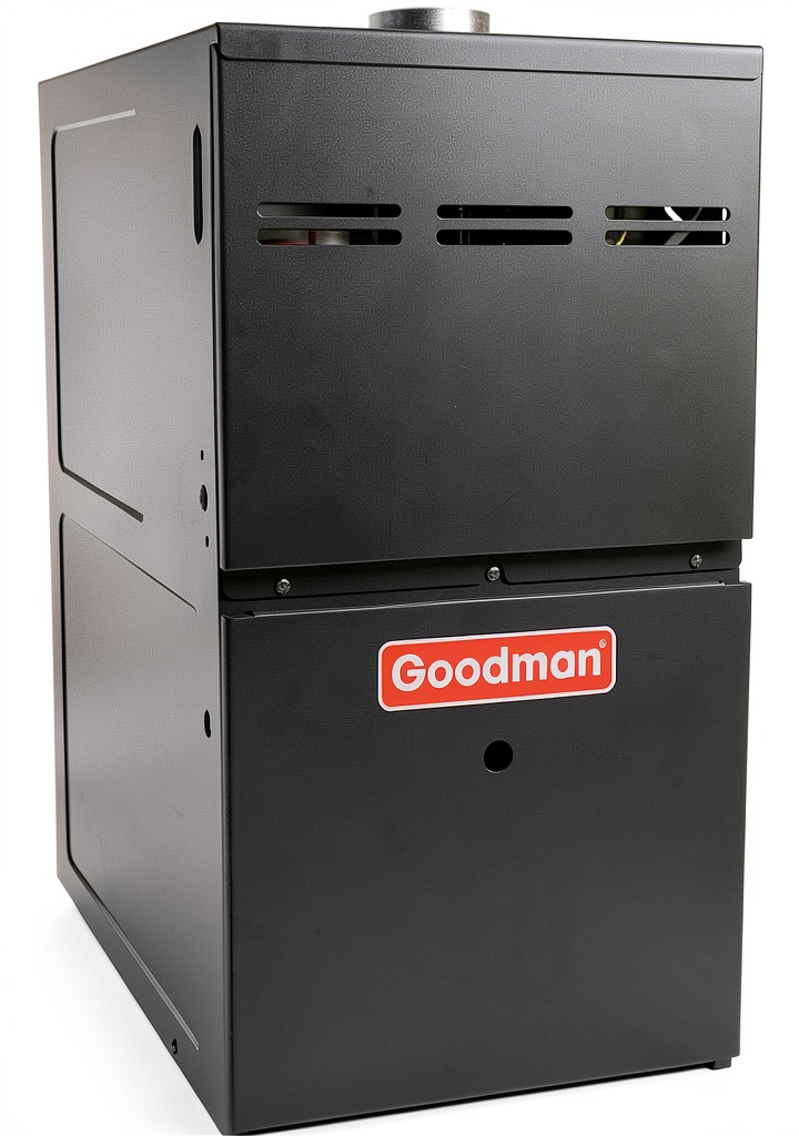 1HVAC gas furnace in a home setting showing its compact design
