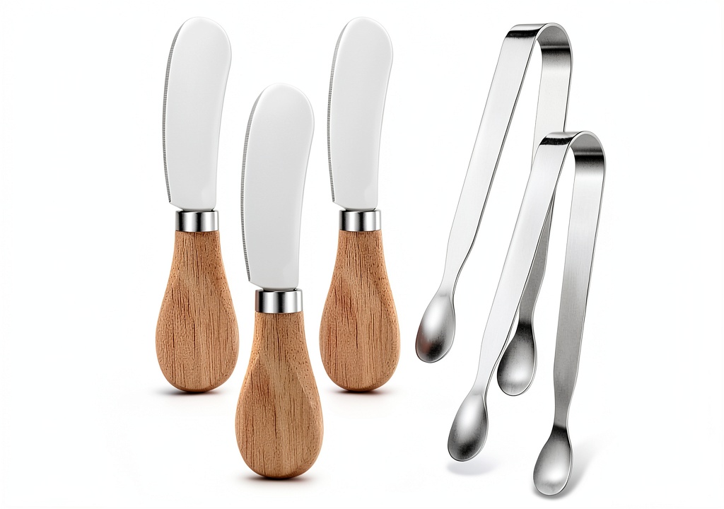Sieral sugar tongs with stainless steel and wood handle on a table