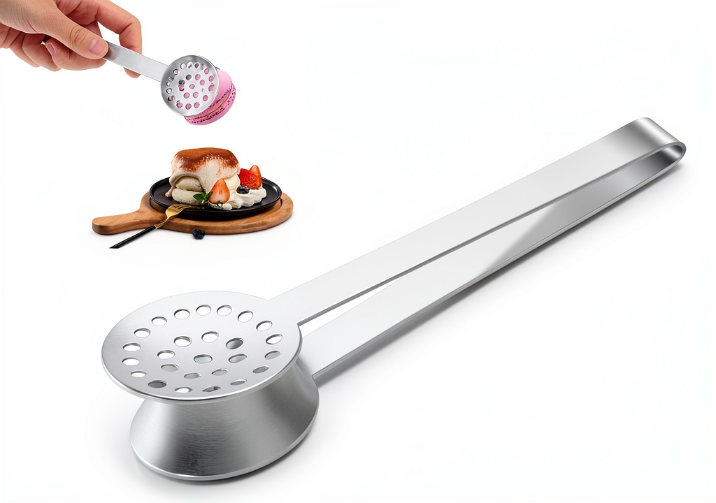 Aster tea bag squeezer tongs in use with a hot tea cup