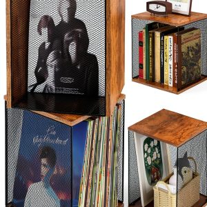Honkazita Retro Corner Shelf Storage Brown Metal Wood-0