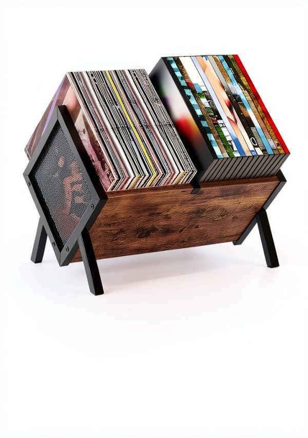 CHOEZON Vinyl Record Storage Organizer Rustic Brown-3