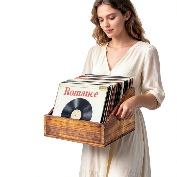 Vinyl Record Crate DNTYUISS Solid Wood Organizer-6