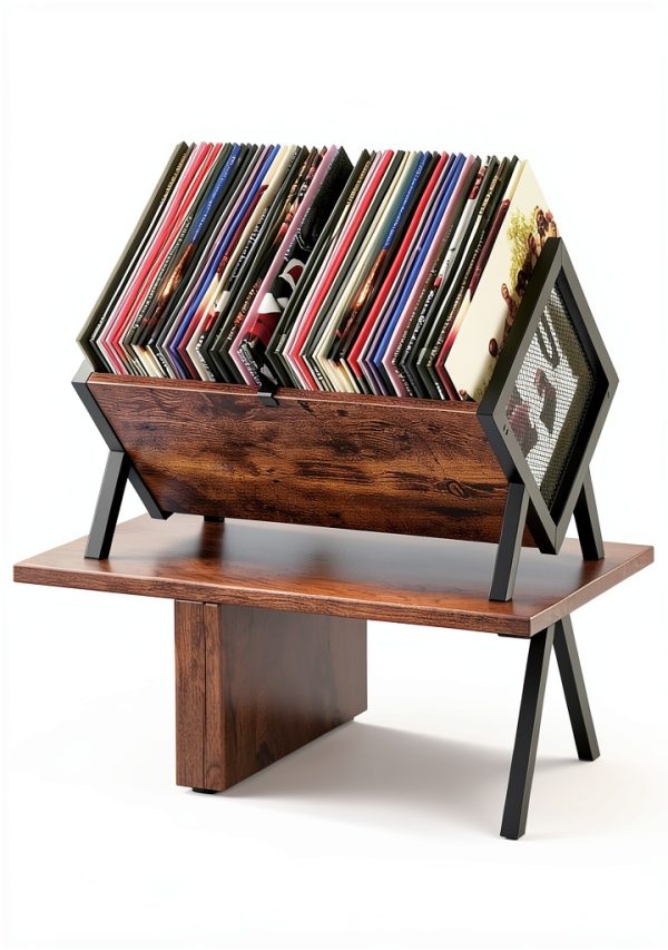 CHOEZON Vinyl Record Storage Organizer Rustic Brown-4