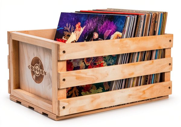Crosley Vinyl Record Storage Crate Natural Wood-0