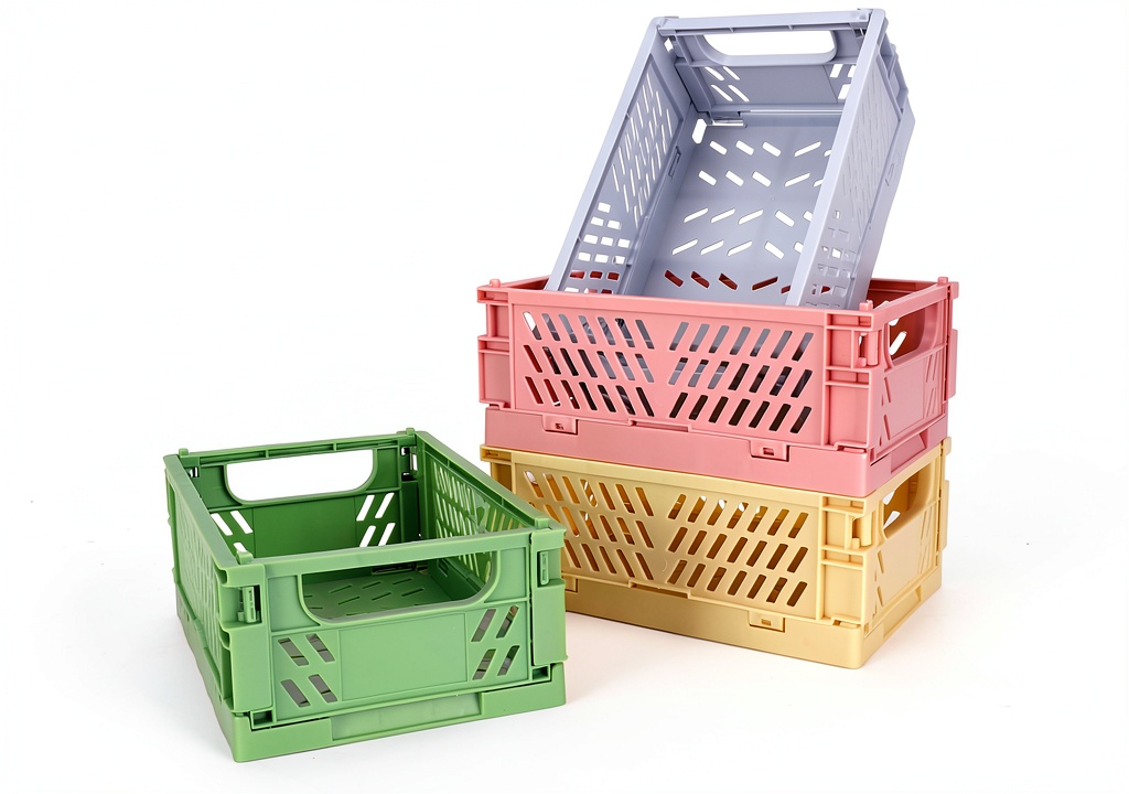 NASHRIO storage baskets arranged on a bathroom shelf