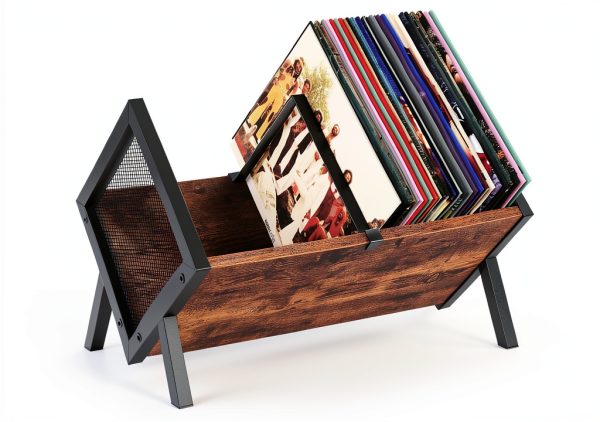CHOEZON Vinyl Record Storage Organizer Rustic Brown-0