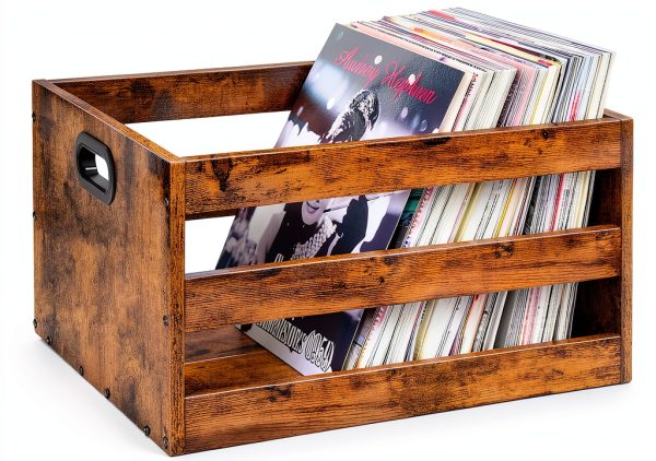 CHOEZON Vinyl Record Storage Crate Textured Design-0