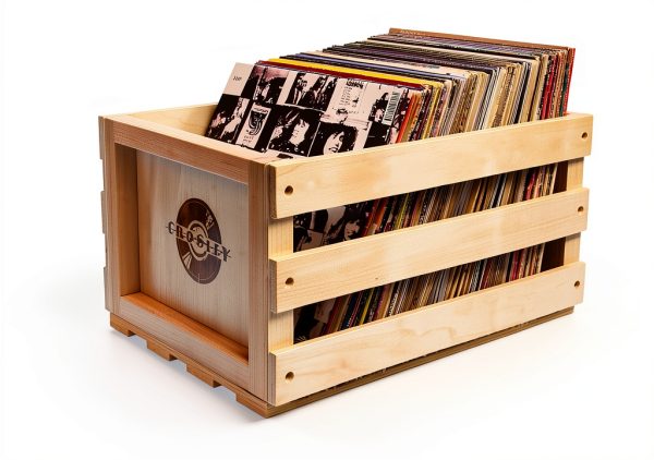 Crosley Vinyl Record Storage Crate Natural Wood-2
