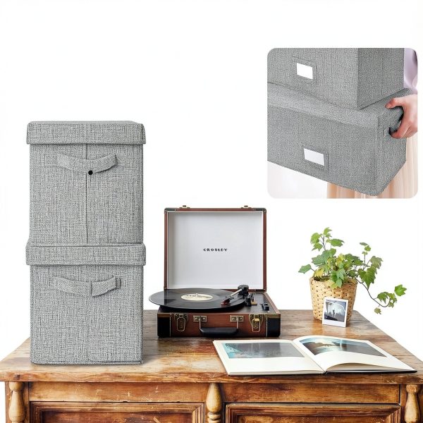Woodoulogy Vinyl Record Box Linen Modern Design-1